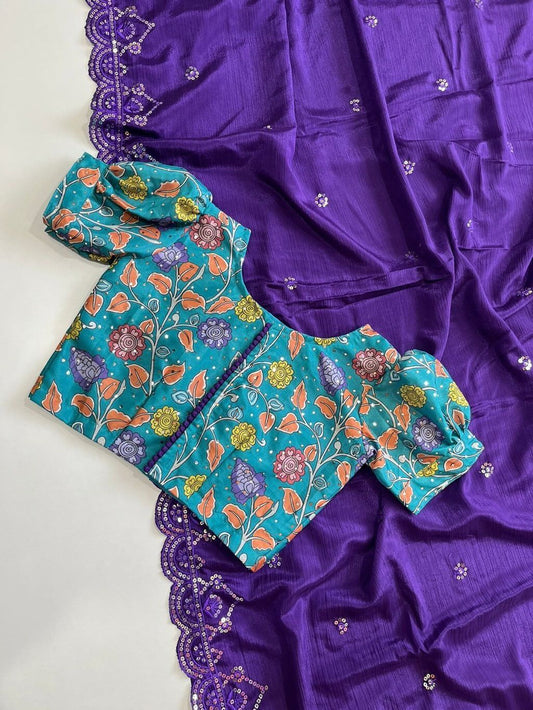 Purple Chinnon saree
