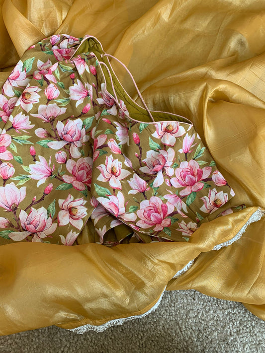 Yellow tissue with Floral blouse